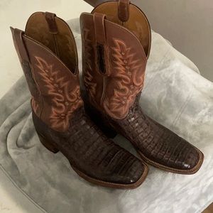 Lychees Men’s Tan Burnish Hornback Tail, Square Toe, Size 12D, Cowboy Boots